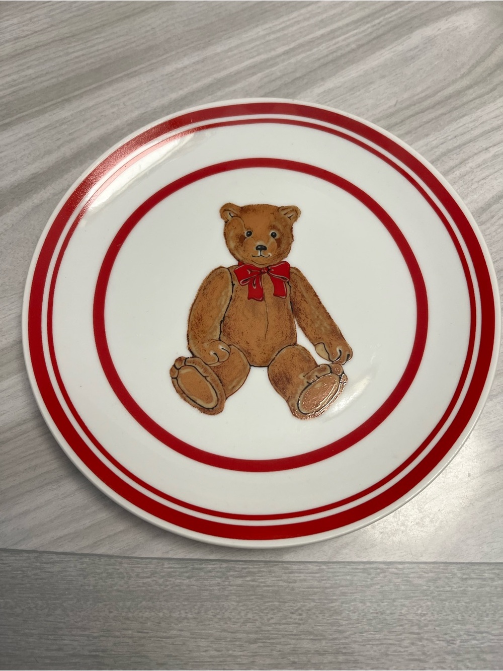 Vintage Curzon Teddy Bear Plate with Red Rim 8”